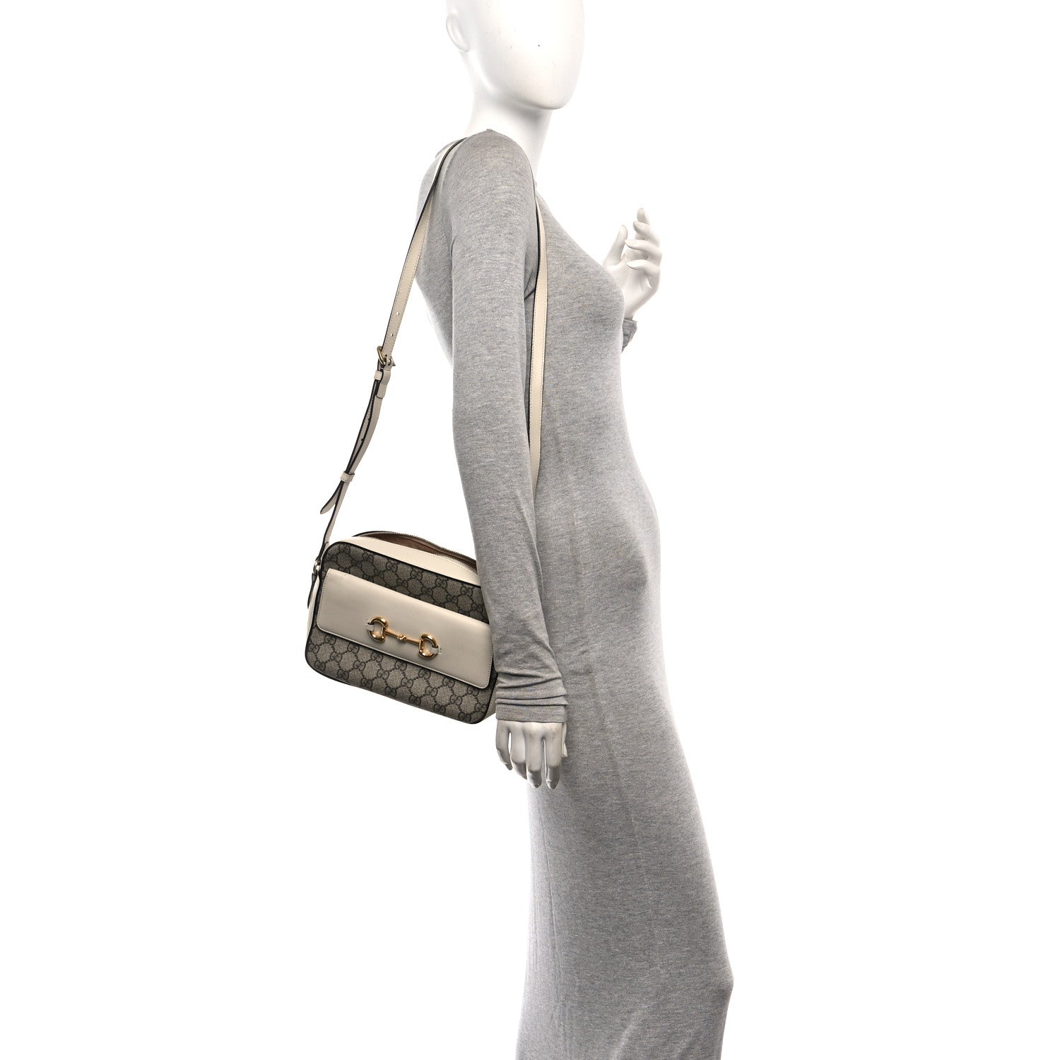 Gucci GG Supreme Monogram Small Horsebit 1955 Shoulder Bag Beige Mystic White 2 of 10
