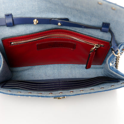 Valentino Garavani Denim Rockstud Spike Wallet on Chain Blue 5 of 10