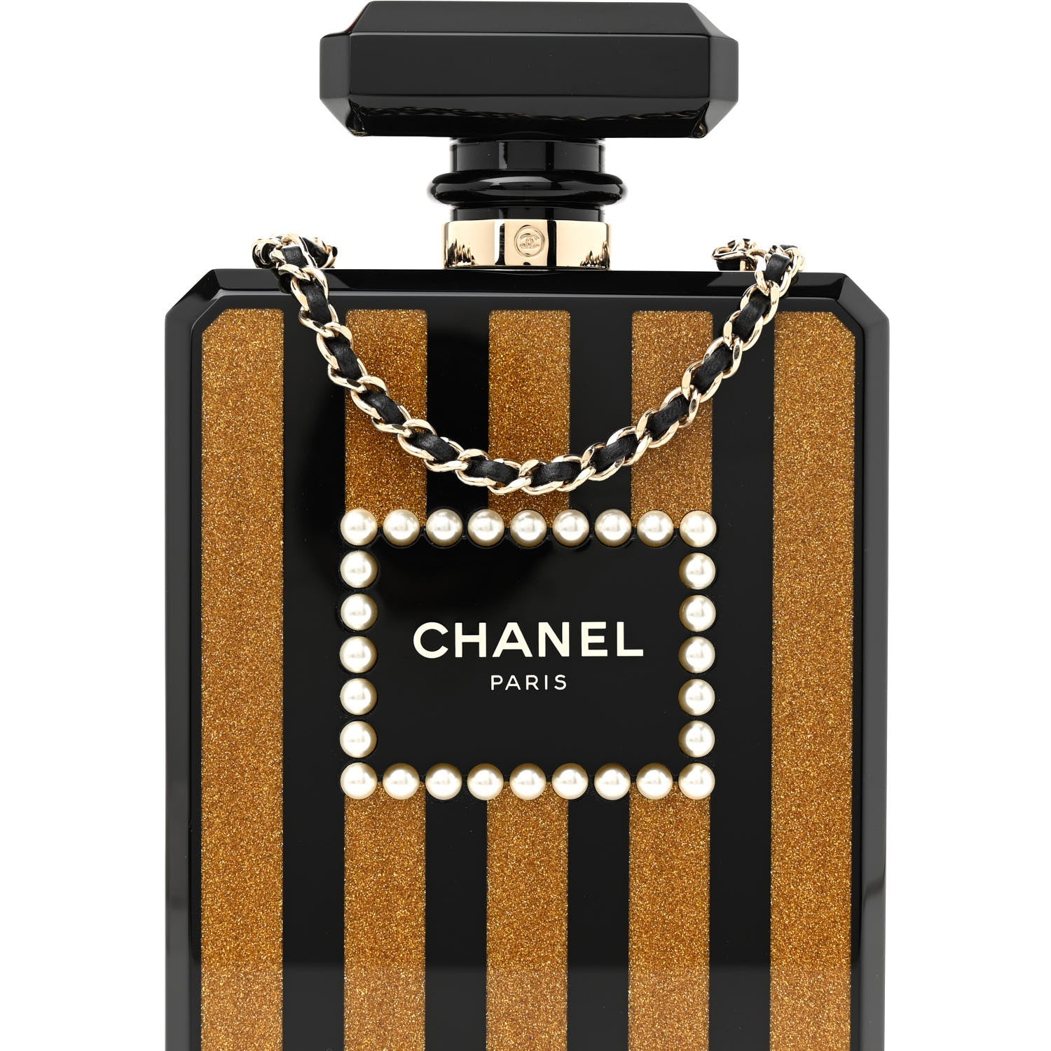 Chanel Plexiglass Perfume Bottle Clutch Black Gold 8 of 12