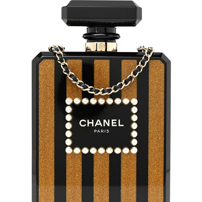Chanel Plexiglass Perfume Bottle Clutch Black Gold 8 of 12