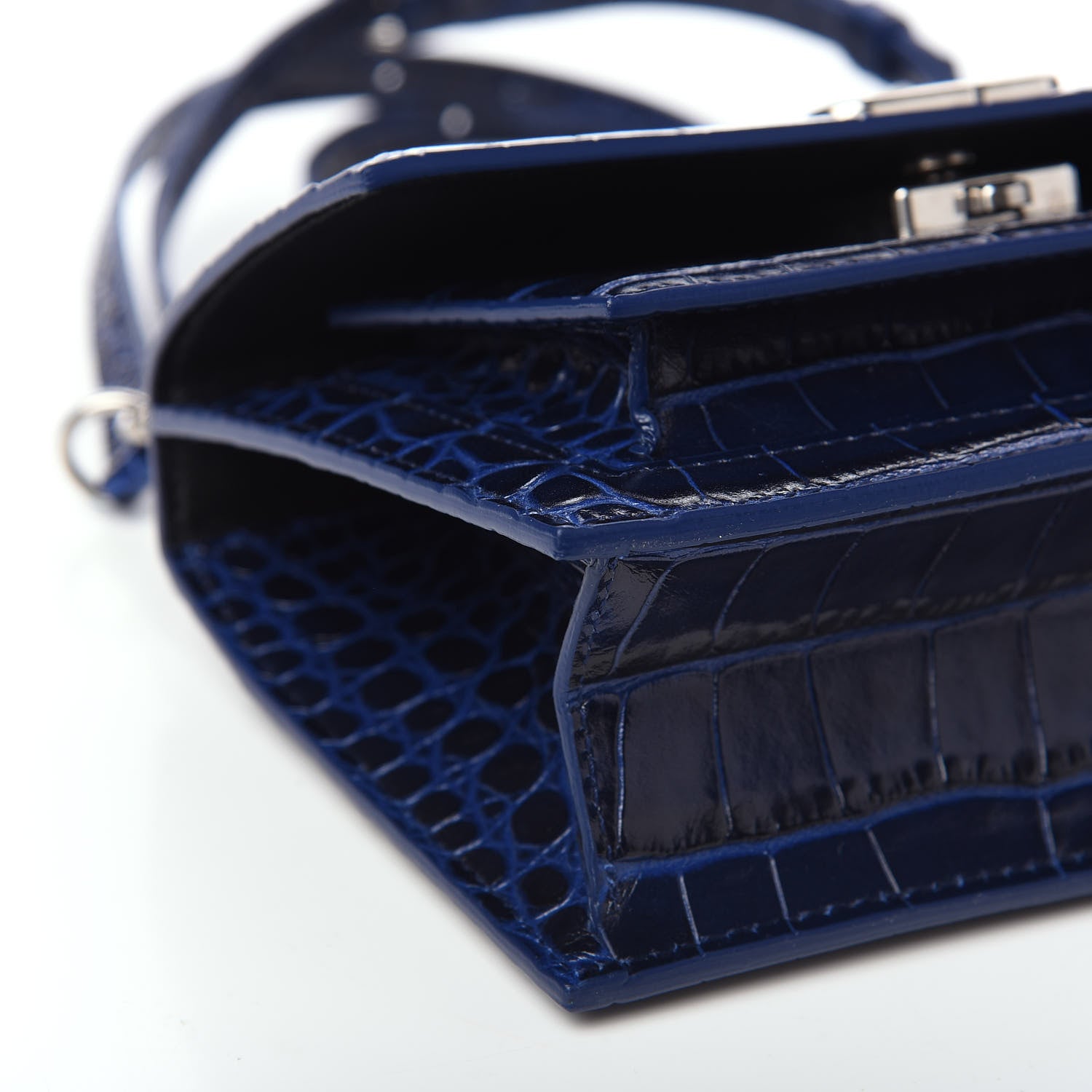 Balenciaga Shiny Calfskin Crocodile Embossed XS Sharp Top Handle Bag Navy 6 of 7