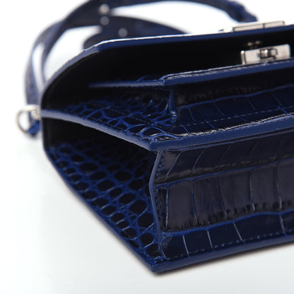 Balenciaga Shiny Calfskin Crocodile Embossed XS Sharp Top Handle Bag Navy 6 of 7
