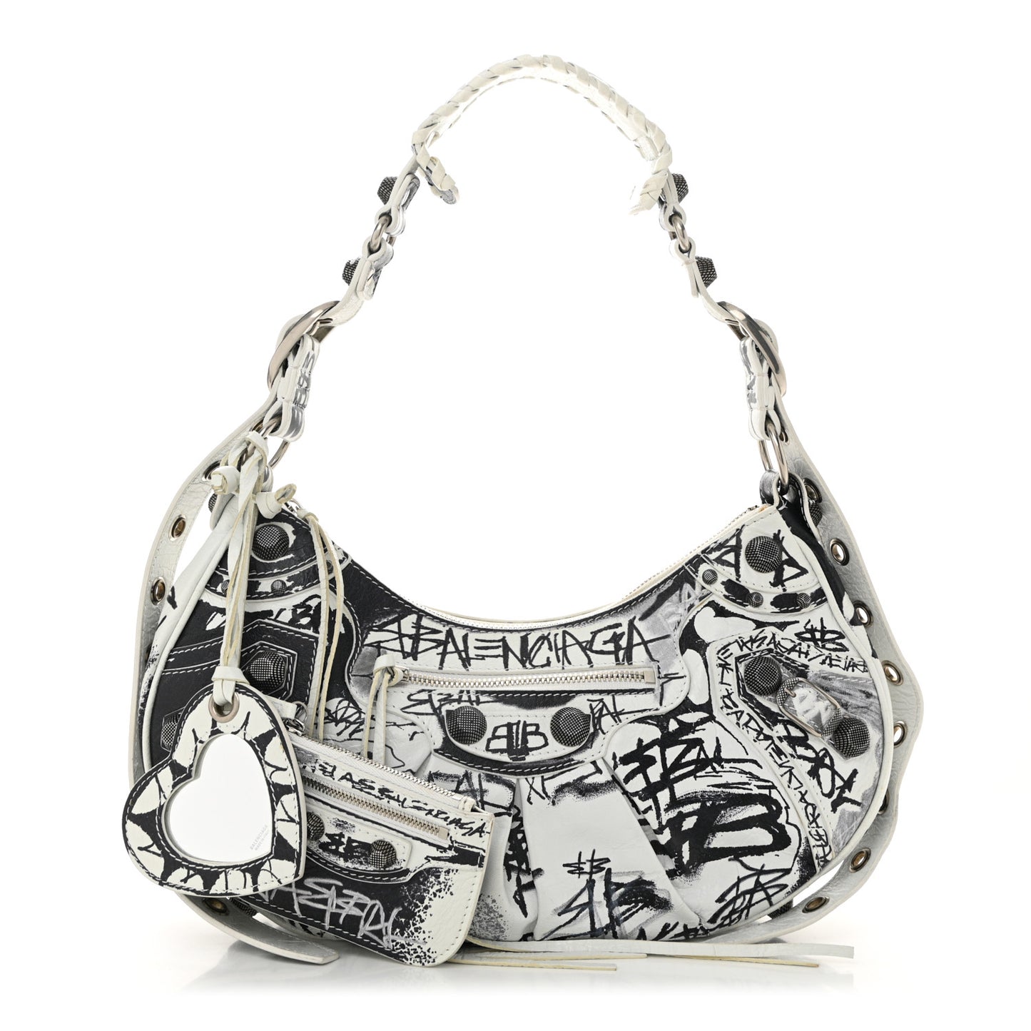 Agneau Arena Graffiti Small Le Cagole Shoulder Bag White Black