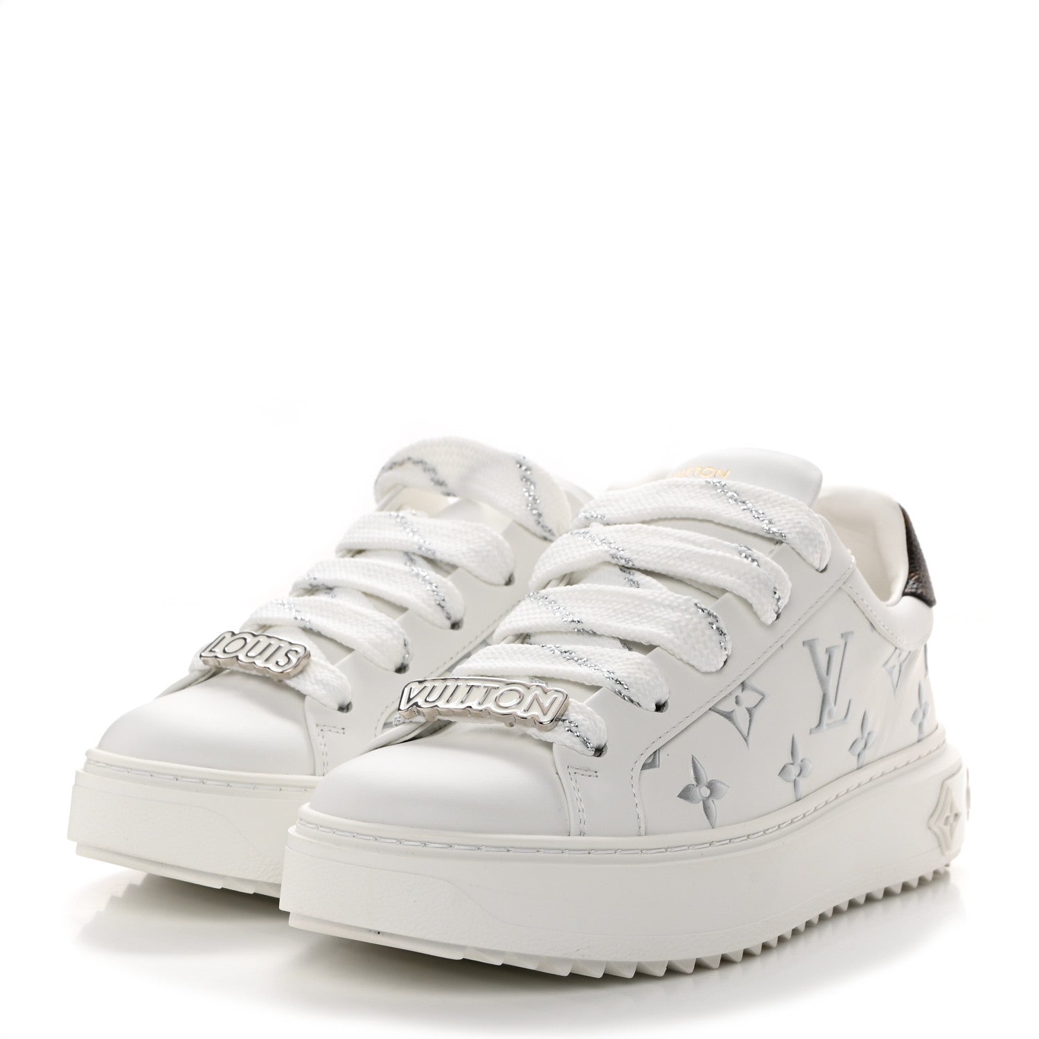 Louis Vuitton Calfskin Monogram Debossed Time Out Sneakers 35 White Silver 3 of 9