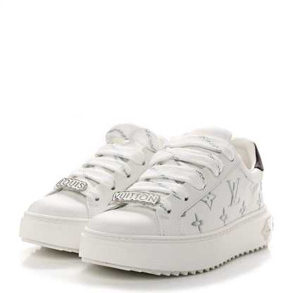 Louis Vuitton Calfskin Monogram Debossed Time Out Sneakers 35 White Silver 3 of 9