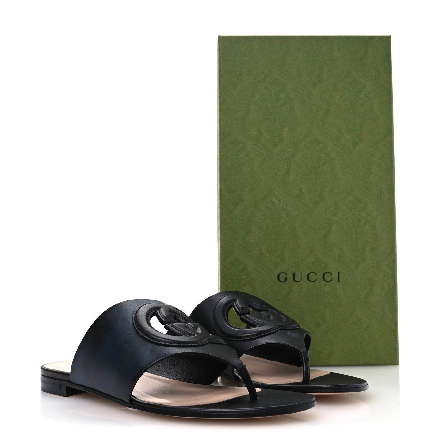 Sierra Calfskin Interlocking G Cut Out Thong Sandals 38 Black