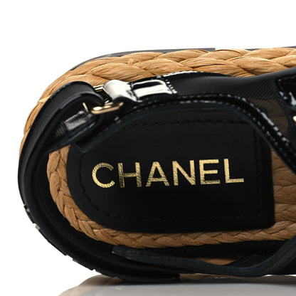 Chanel Mesh Patent Calfskin Velcro Dad Sandals 37 Black 7 of 9