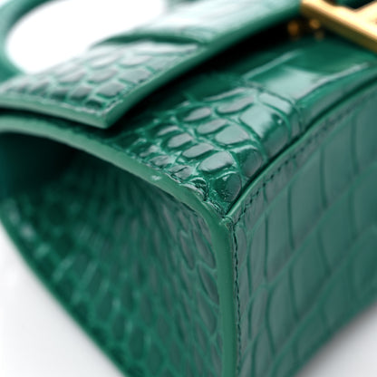 Balenciaga Shiny Calfskin Crocodile Embossed Hourglass Top Handle Bag XS Jade 8 of 13