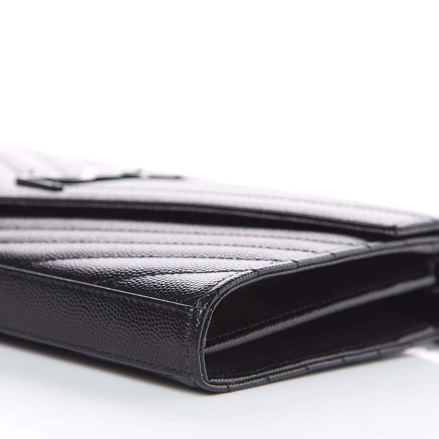 Saint Laurent Grain De Poudre Matelasse Chevron Monogram Chain Wallet Black 8 of 8