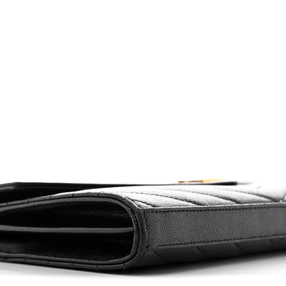 Saint Laurent Grain De Poudre Matelasse Chevron Monogram Chain Wallet Black 7 of 11