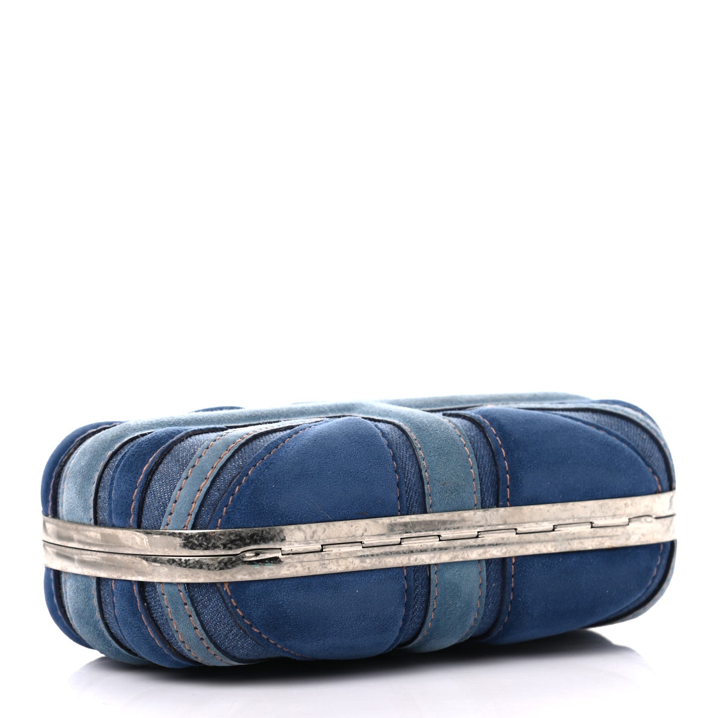 Suede Denim Britannia Skull Box Clutch Blue