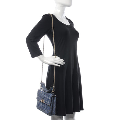 Valentino Garavani Suede Medium Rockstud Spike Shoulder Bag Blue 2 of 7