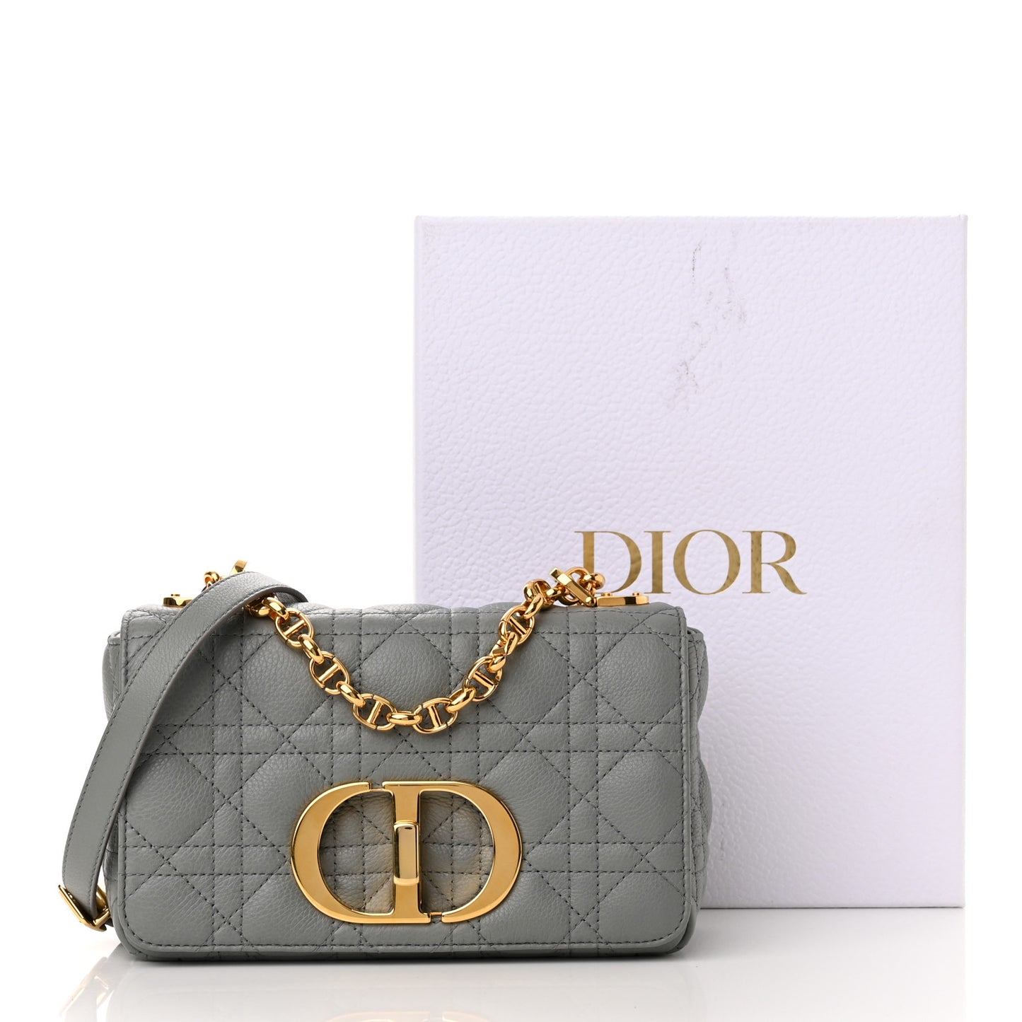 Calfskin Cannage Small Caro Bag Grey