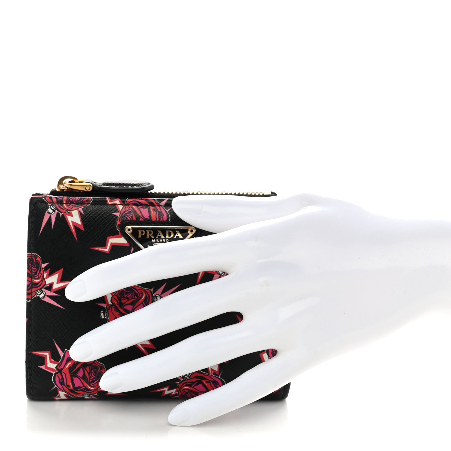 Prada X UNIVERSAL STUDIOS Saffiano Frankenstein Rose Zip Top Compact Wallet Lacca 2 of 8