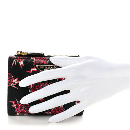 Prada X UNIVERSAL STUDIOS Saffiano Frankenstein Rose Zip Top Compact Wallet Lacca 2 of 8