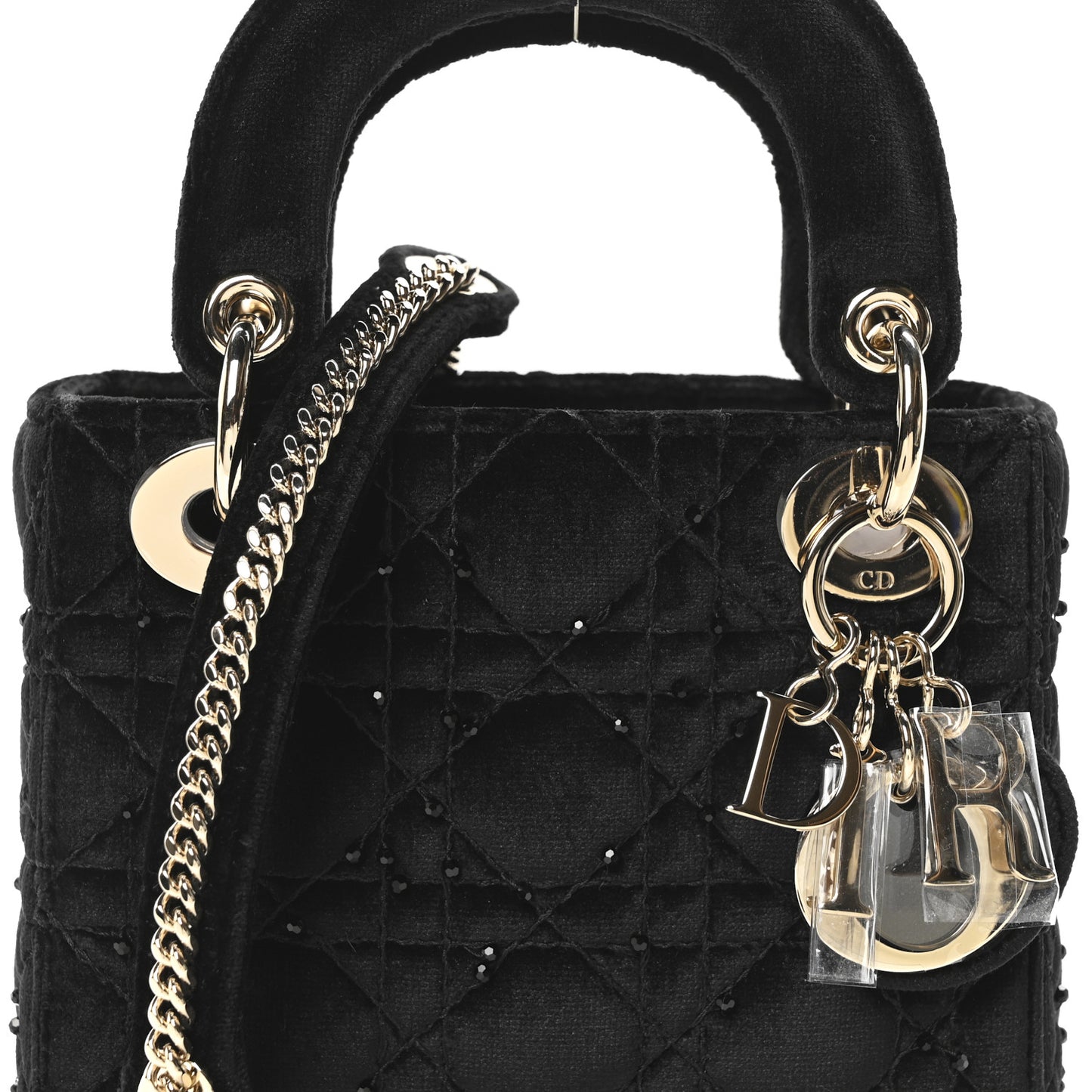 Velvet Beaded Mini Lady Dior Black