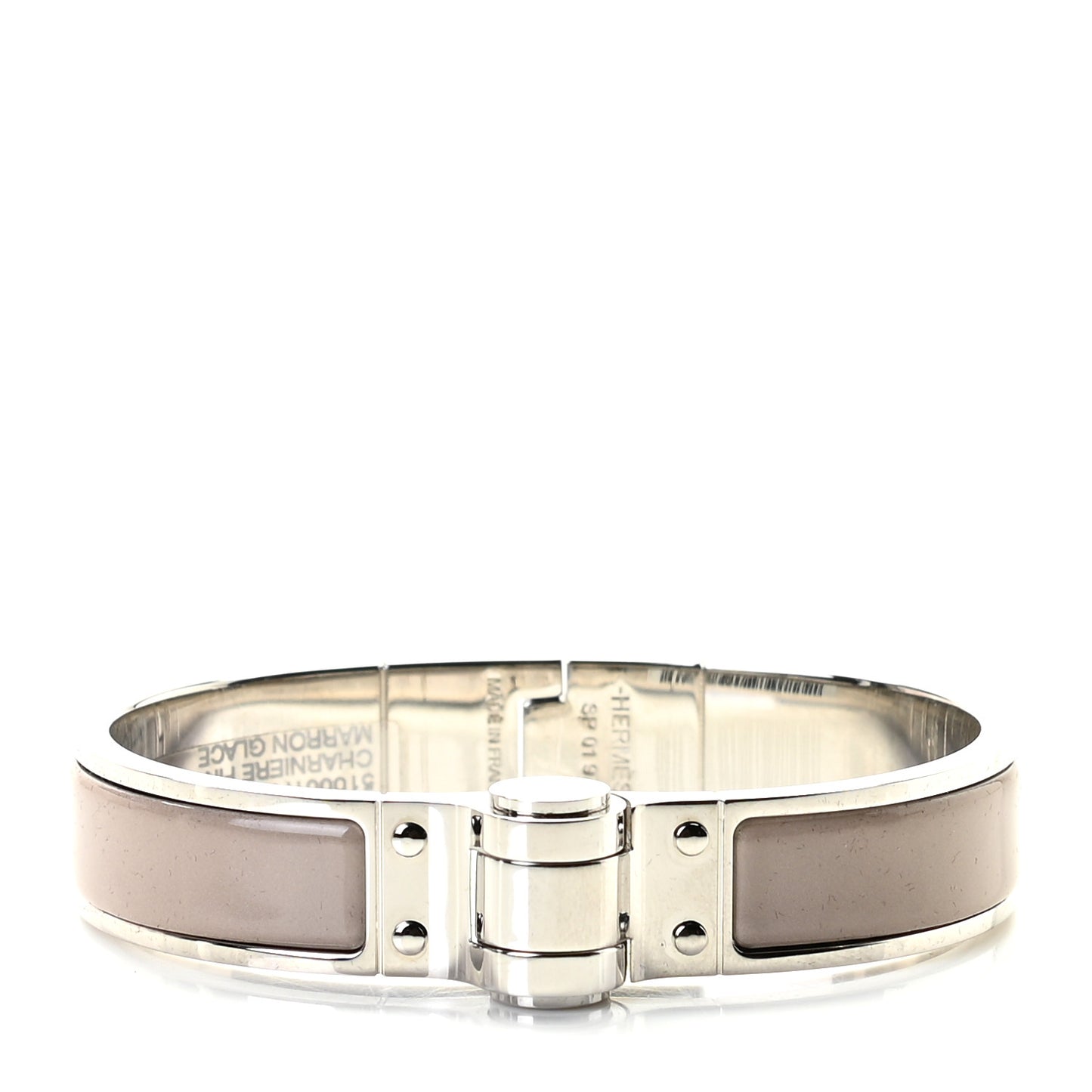 Enamel Charniere Uni Narrow Hinged Bracelet S Marron Glace