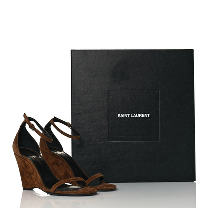 Saint Laurent Suede Lila Wedge Sandals 35 Brown 8 of 8