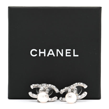 Chanel Crystal Baguette Pearl CC Drop Earrings Silver 5 of 5