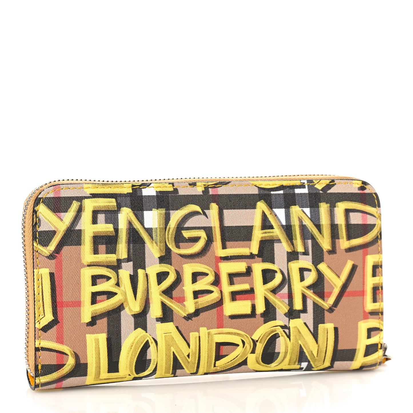 Vintage Check Graffiti Print Zip Around Wallet Yellow