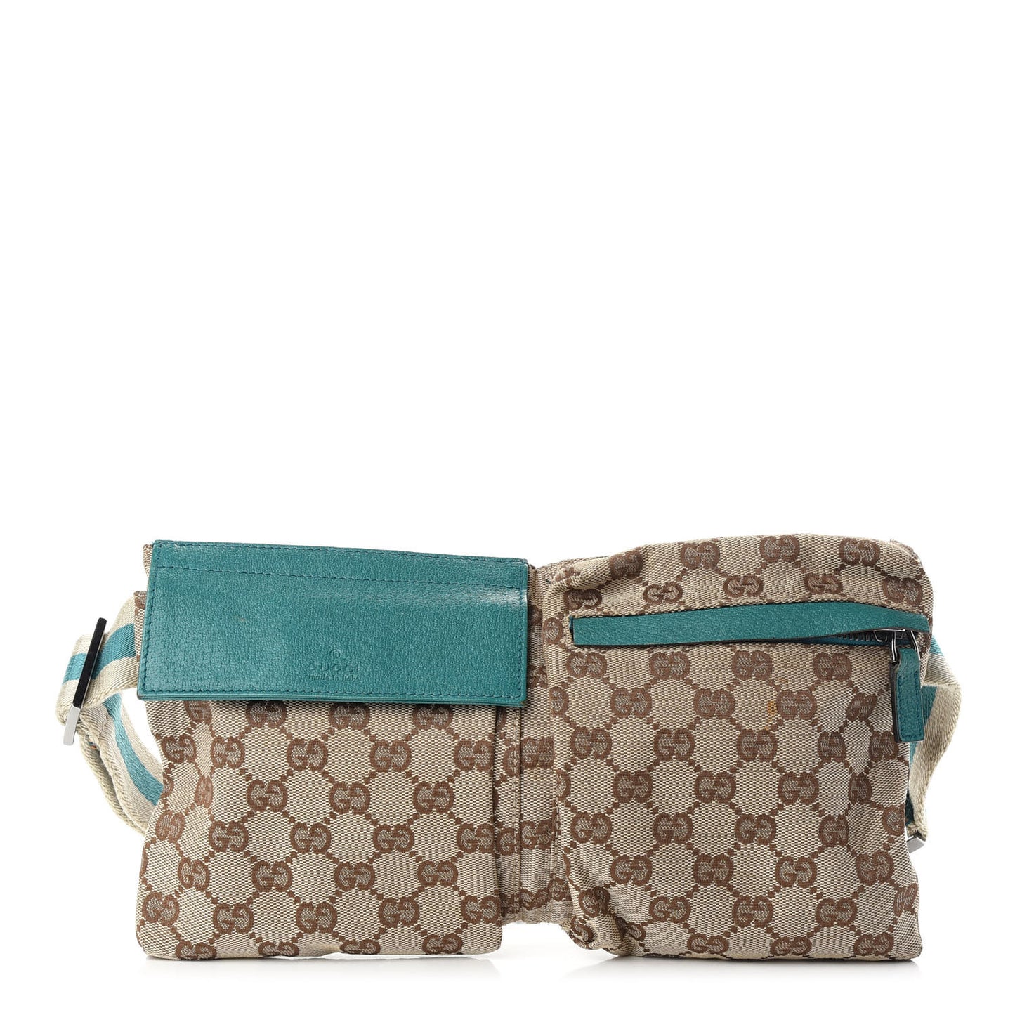 GG Monogram Web Double Pocket Belt Bag Turquoise