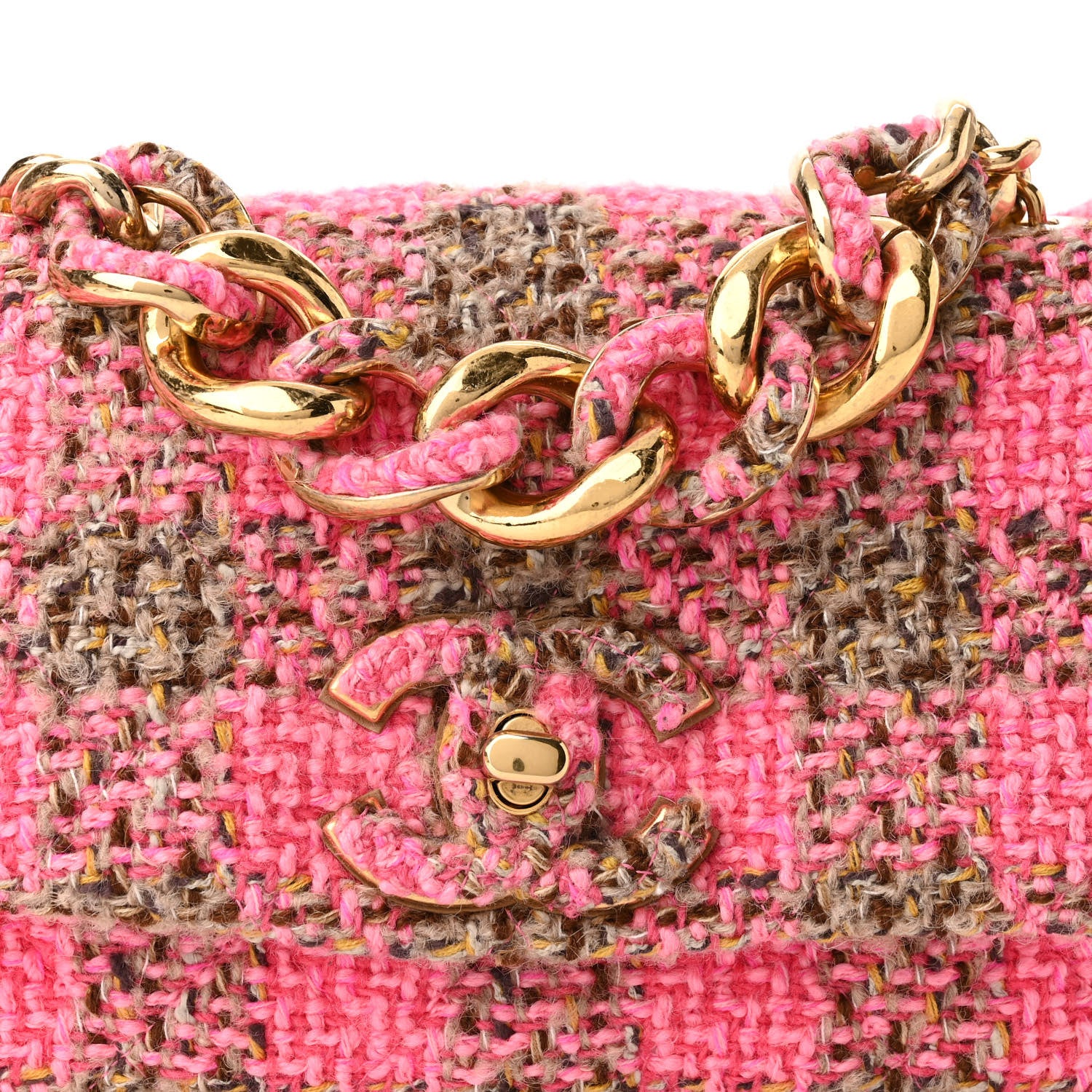 Chanel Wool Tweed Quilted Small Elegant Chain Flap Pink Brown 8 of 11