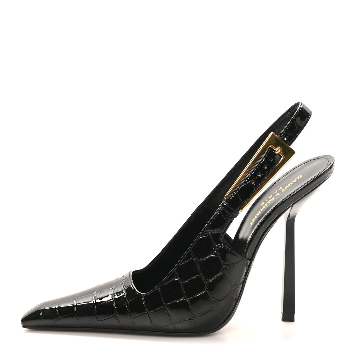 Calfskin Crocodile Embossed Slingback Graham Pumps 38 Black