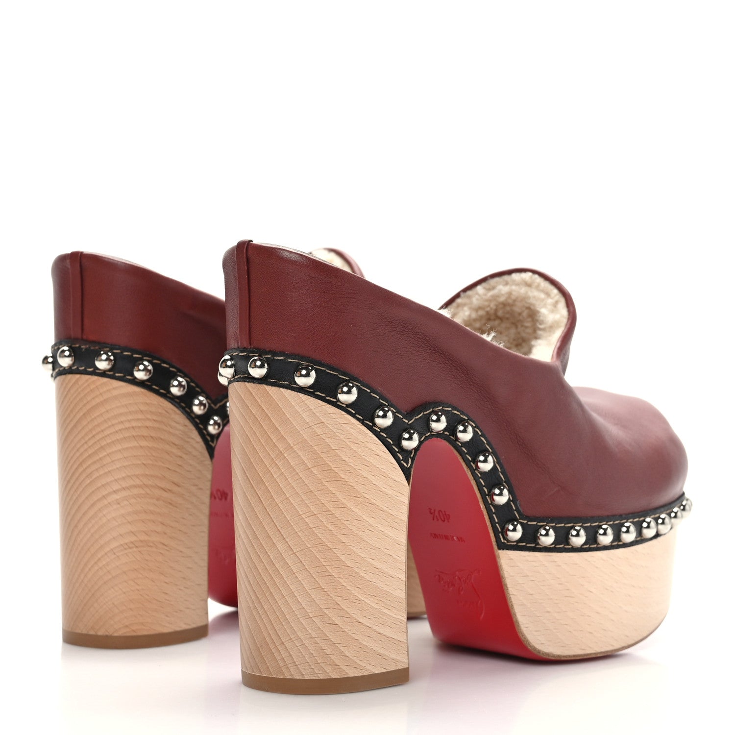 Christian Louboutin Calfskin Shearling Joan 130 Platform Mules 40.5 Burgundy 4 of 7