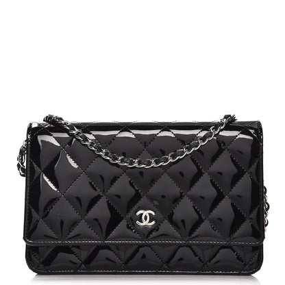 Chanel Patent Quilted Wallet On Chain WOC Black 1 of 9