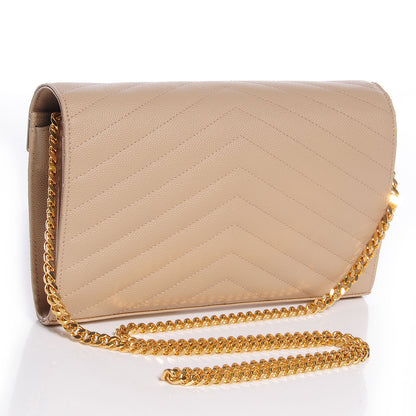 Saint Laurent Matelasse Chevron Monogram Chain Wallet Powder 3 of 9