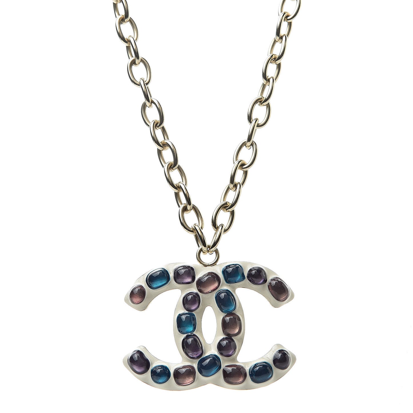 Poured Glass Large CC Pendant Necklace Gold Multicolor