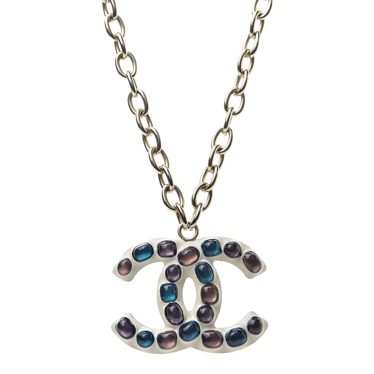 Chanel Poured Glass Large CC Pendant Necklace Gold Multicolor 1 of 6