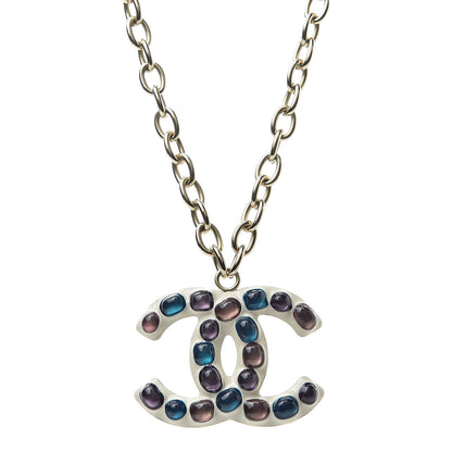 Chanel Poured Glass Large CC Pendant Necklace Gold Multicolor 1 of 6