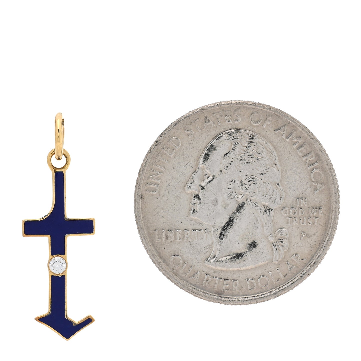 18K Yellow Gold Diamond Enamel Point Initial T Charm Blue