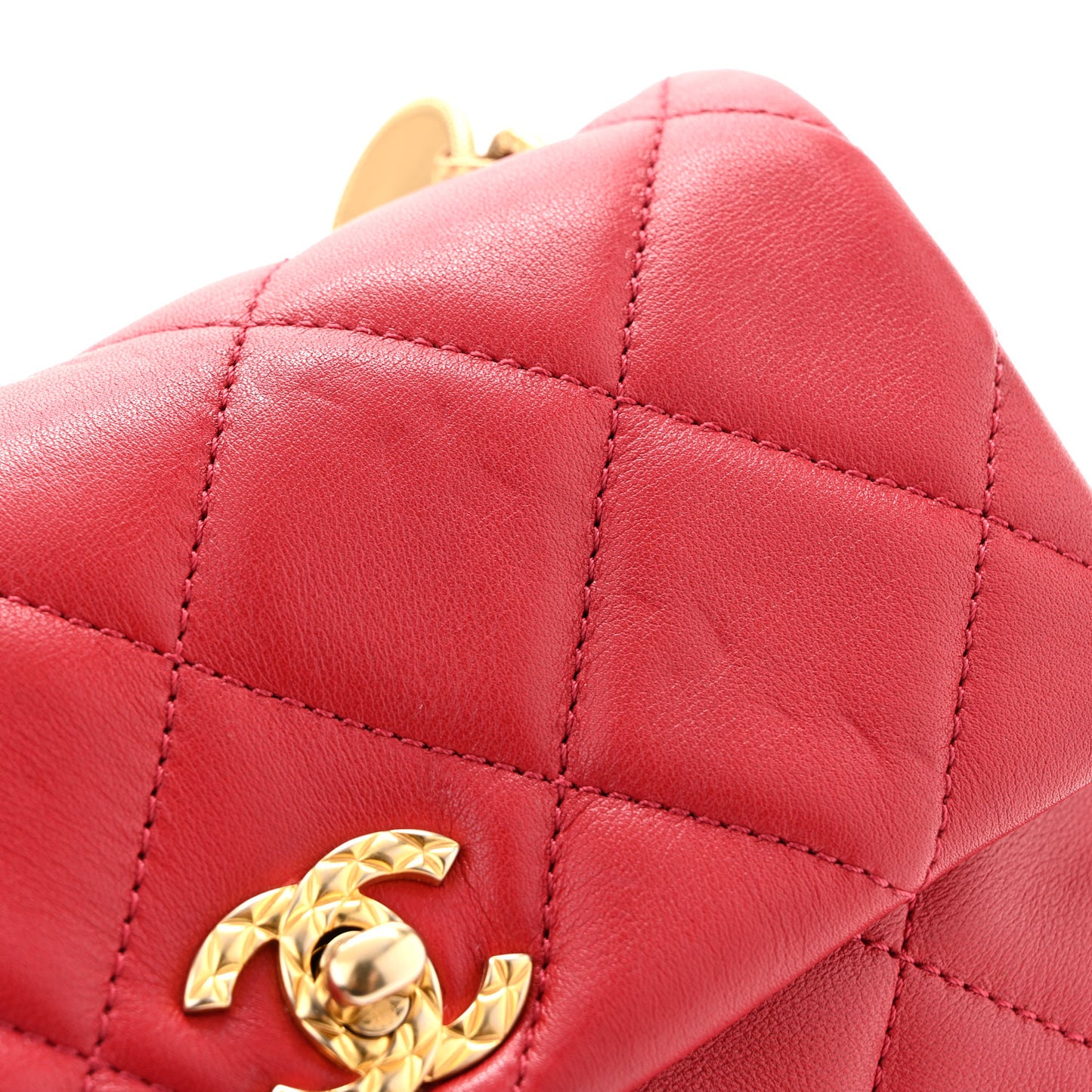 Calfskin Quilted Mini Charms Flap Red