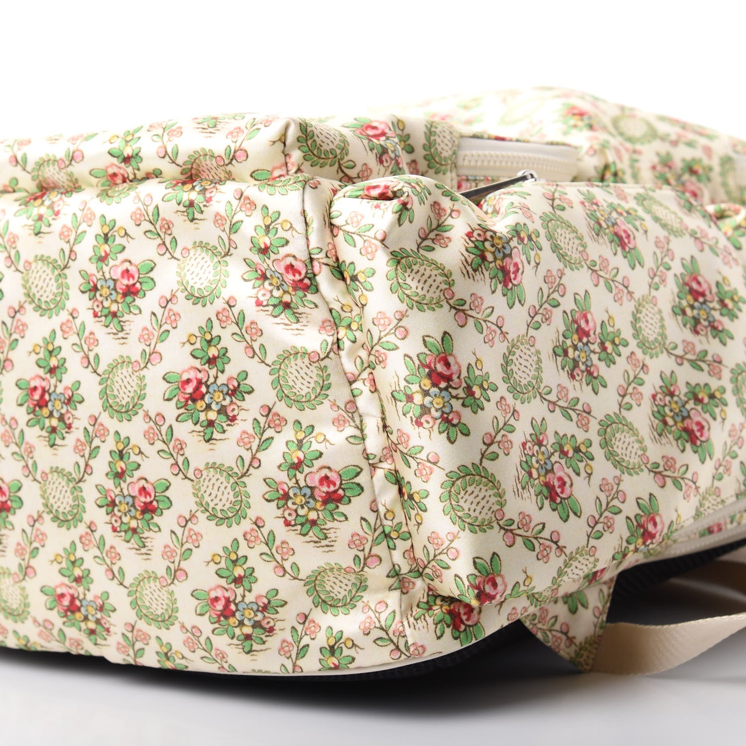Gucci X MLB Satin Floral Print NY Yankees Patch Backpack Ivory Green 10 of 11