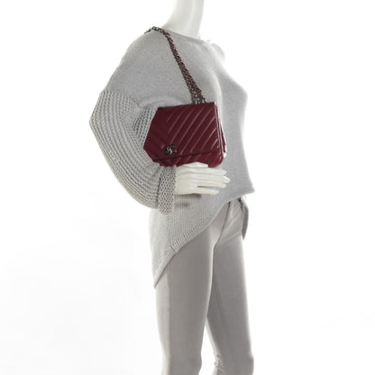 Chanel Lambskin Surpique Chevron Medium Single Flap Dark Red 2 of 8