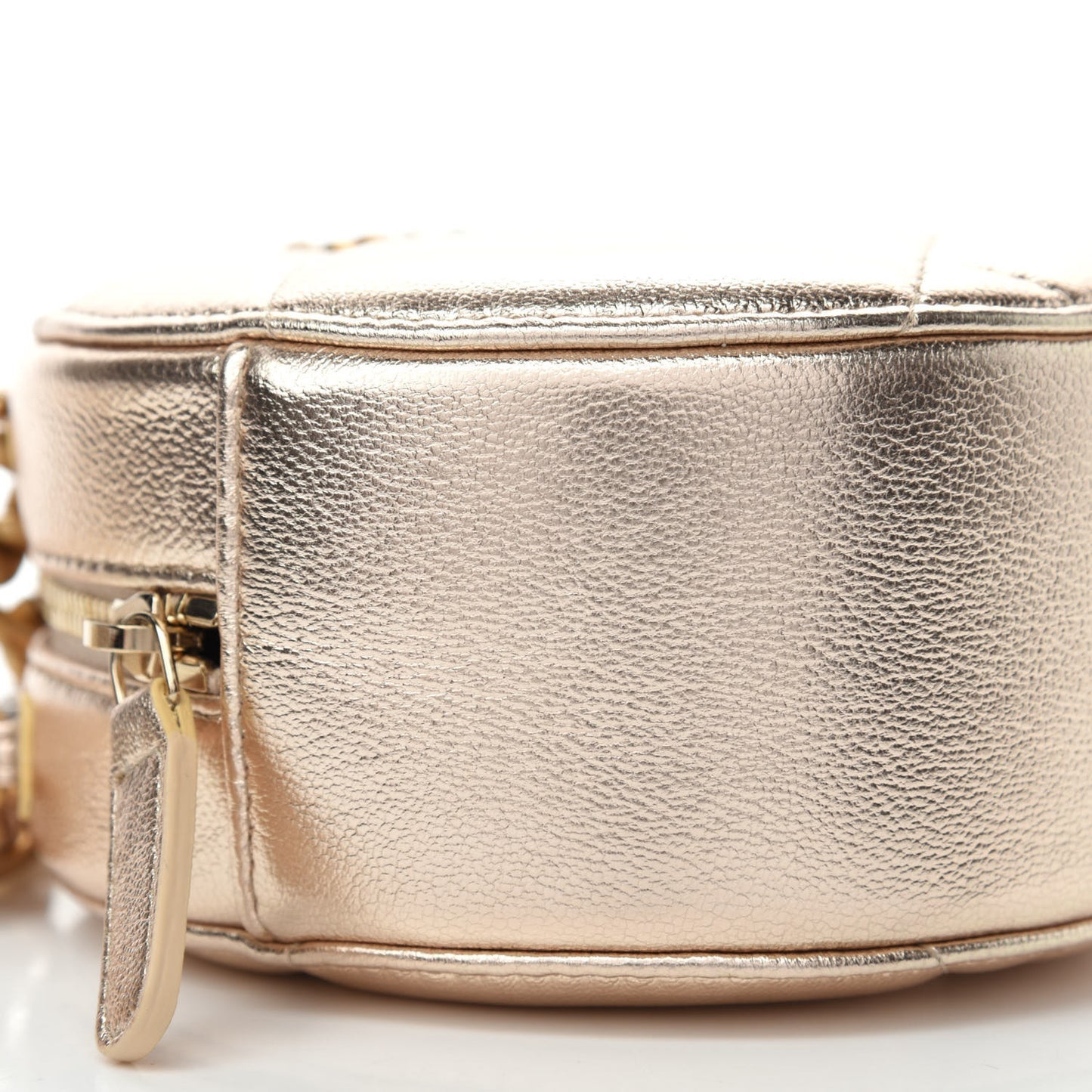Metallic Lambskin Quilted Chanel 19 Round Clutch With Chain Gold