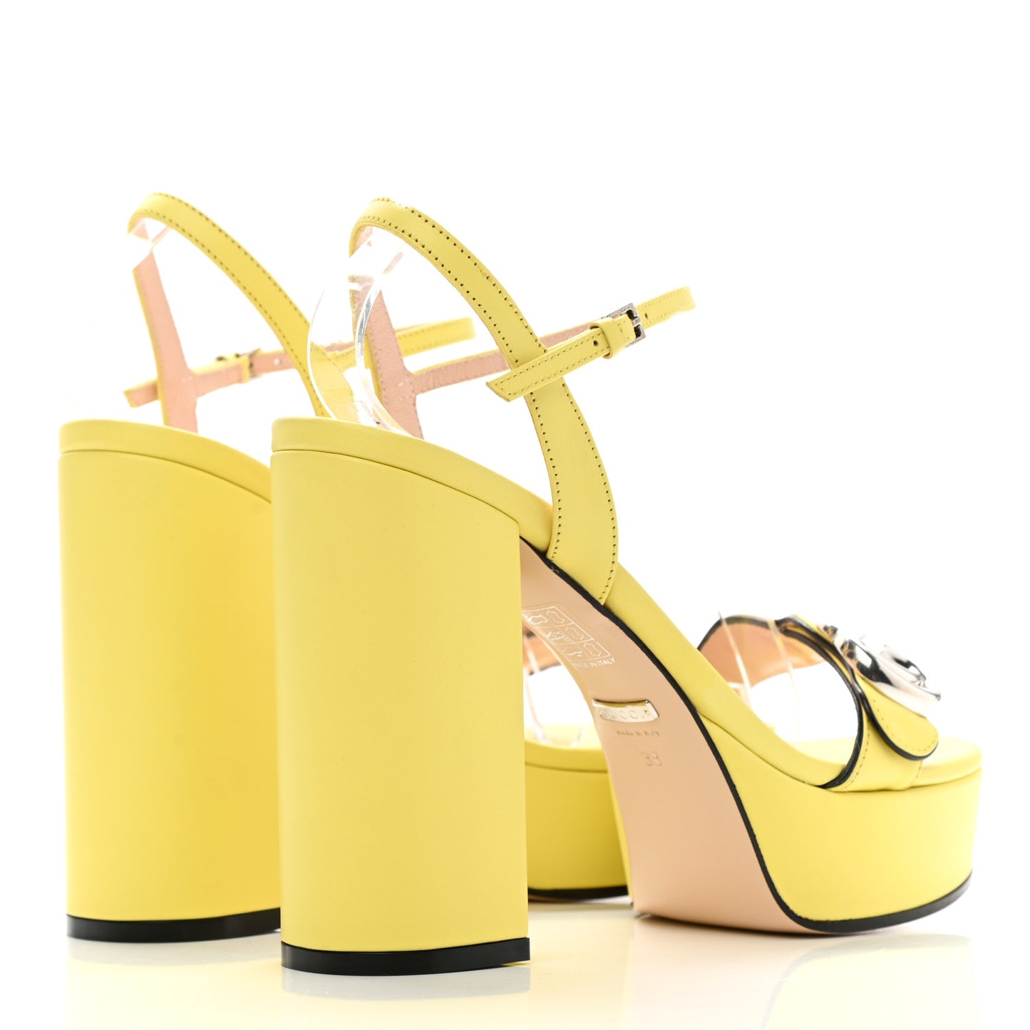 Calfskin GG Marmont Ankle Wrap 30/115mm Platform Sandals 38 Banana