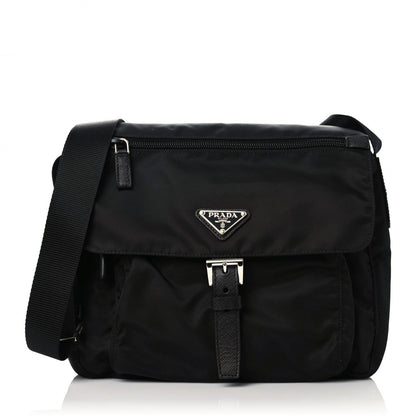 Prada Nylon Vela Saffiano Single Buckle Messenger Shoulder Bag Black 1 of 8