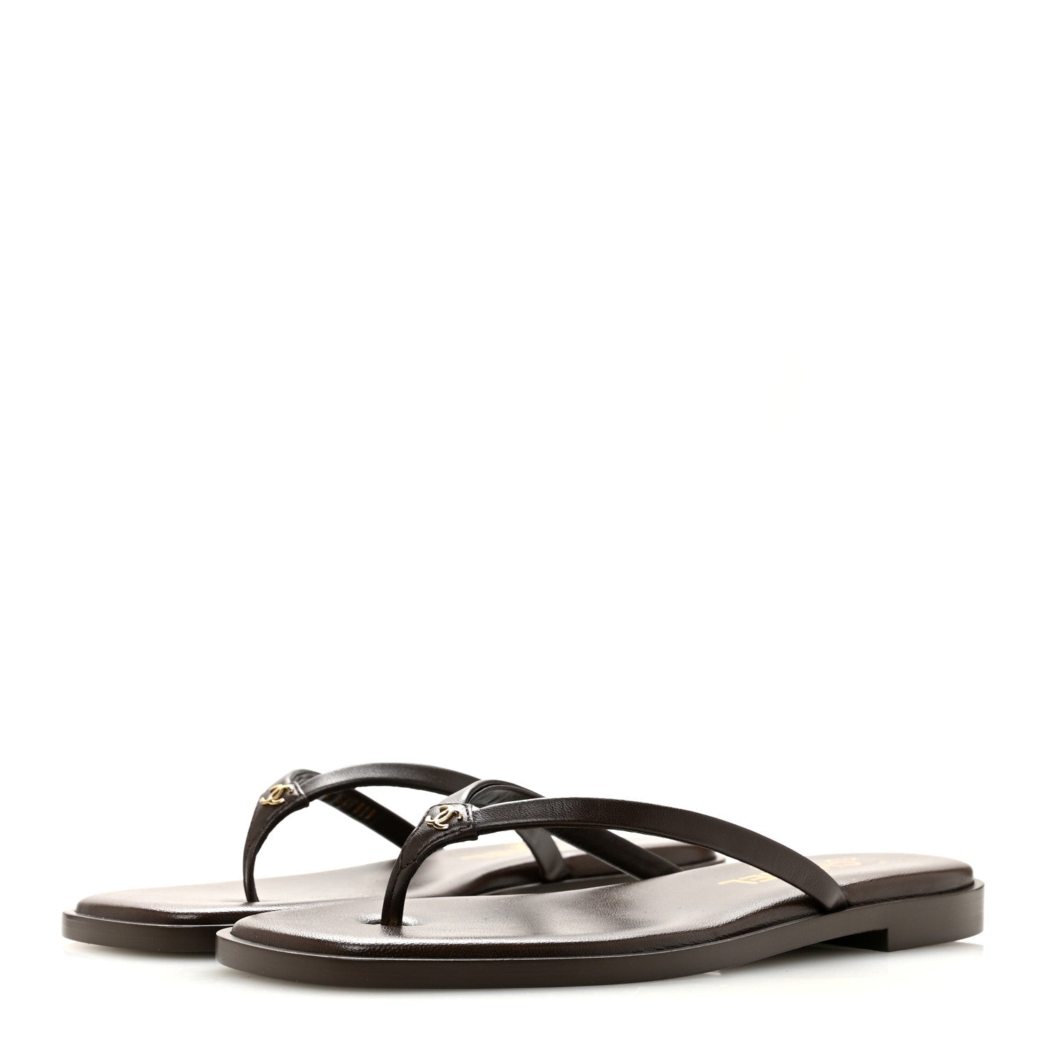 Chanel Goatskin CC Times Square Thong Sandals 36.5 Brown 4 of 10