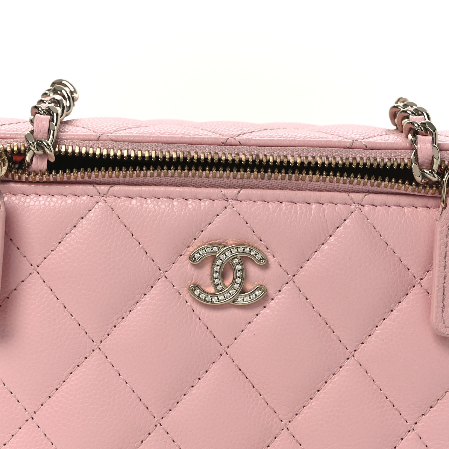Chanel Caviar Quilted  Vanity Case With Chain Pink 8 of 14