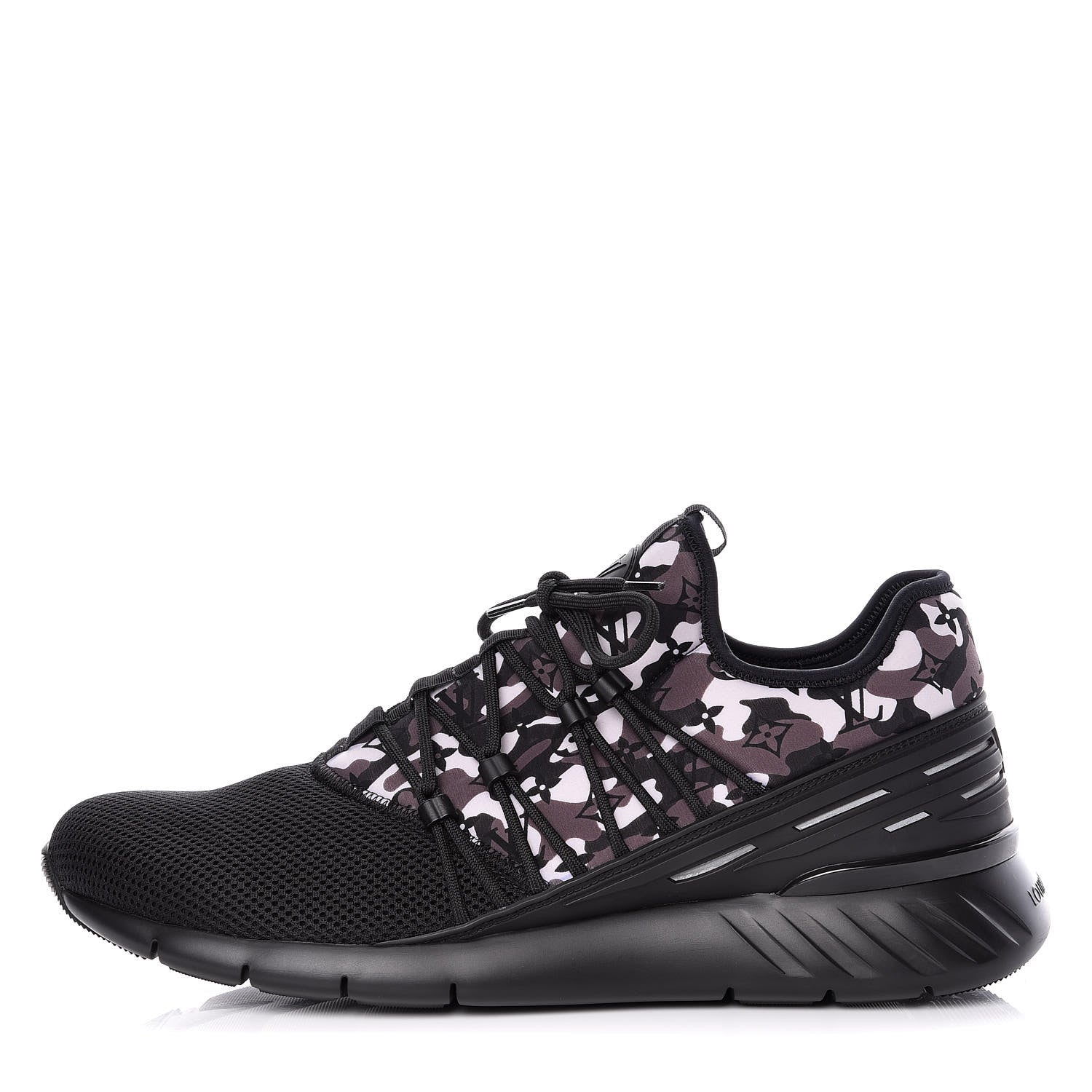 Louis Vuitton Neoprene Mesh Rubber Monogram Camo Fastlane Low Sneakers 13 Black 1 of 9