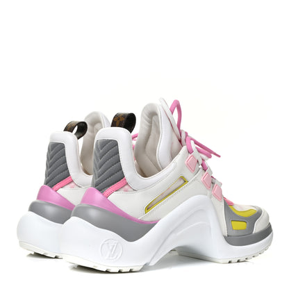 Louis Vuitton Calfskin Technical Nylon LV Archlight Sneakers 36 White Pink Yellow 5 of 7