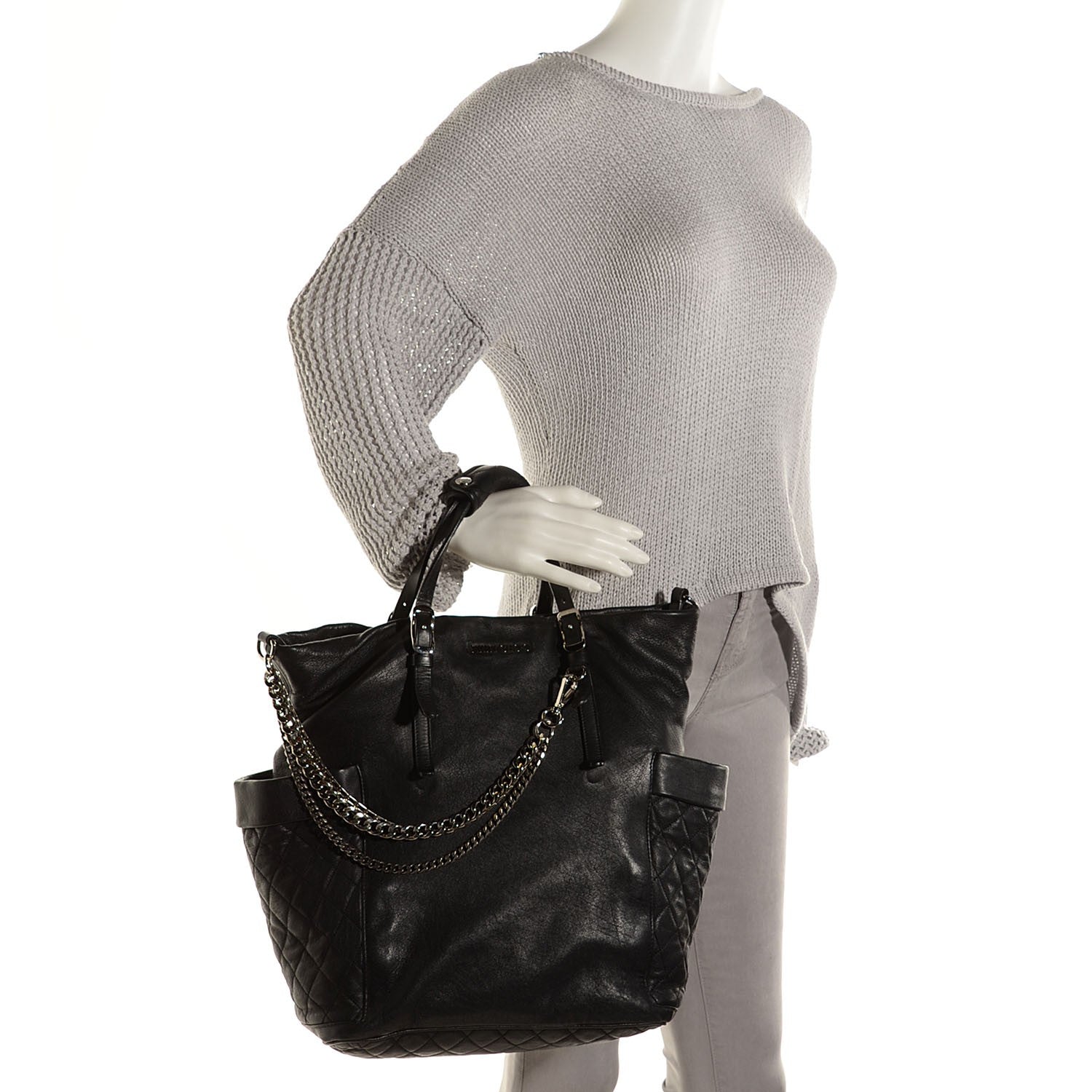 Jimmy Choo Lambskin Chain Embellished Blare Tote Black 2 of 8