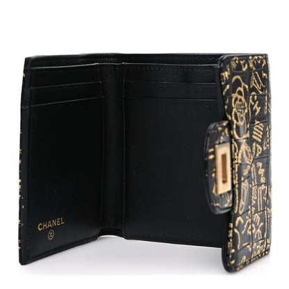 Chanel Calfskin Crocodile Embossed Graffiti Reissue Compact Wallet Black Gold 5 of 8