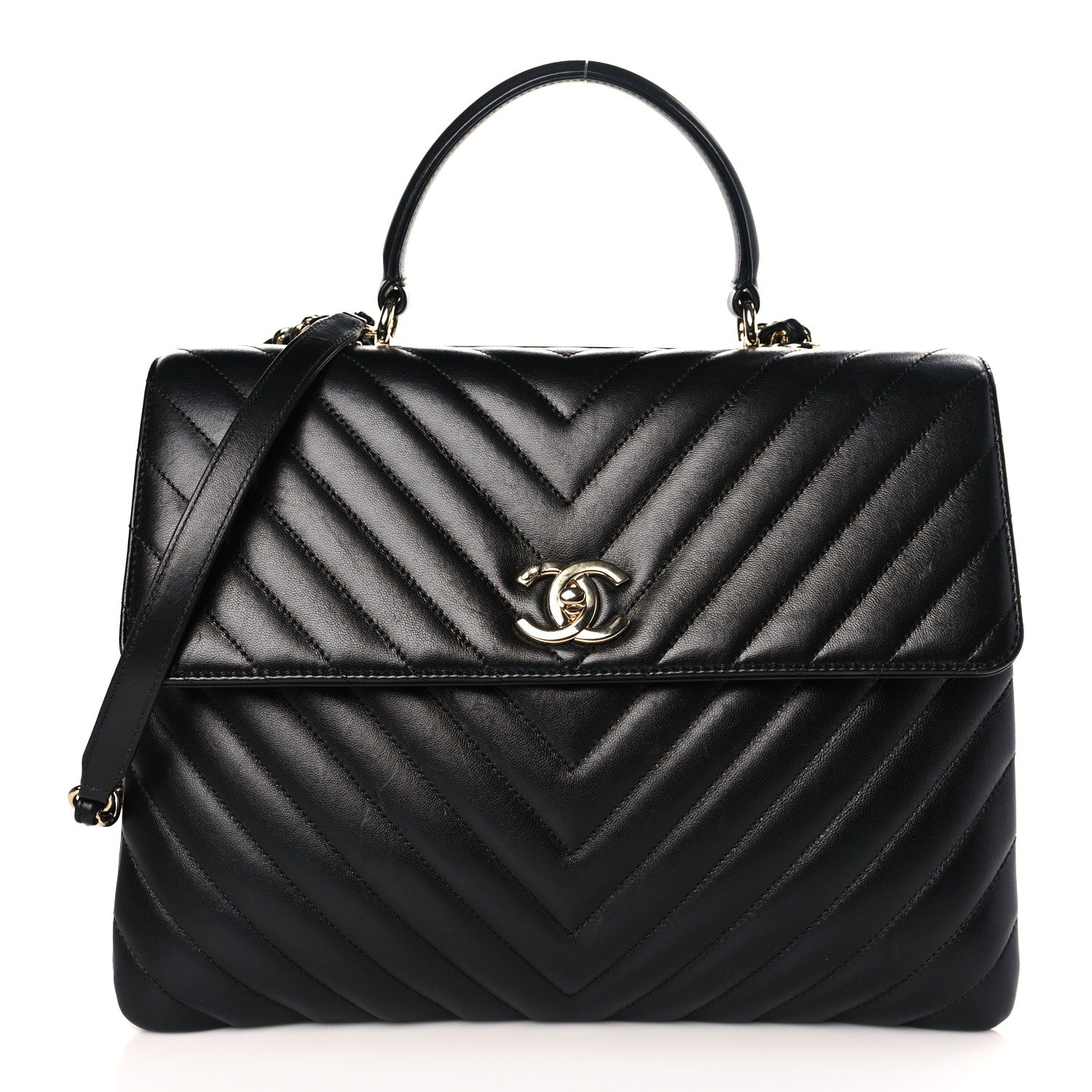 Chanel Lambskin Chevron Quilted Large Trendy CC Dual Handle Flap Bag Black 1 of 11