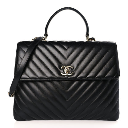 Chanel Lambskin Chevron Quilted Large Trendy CC Dual Handle Flap Bag Black 1 of 11