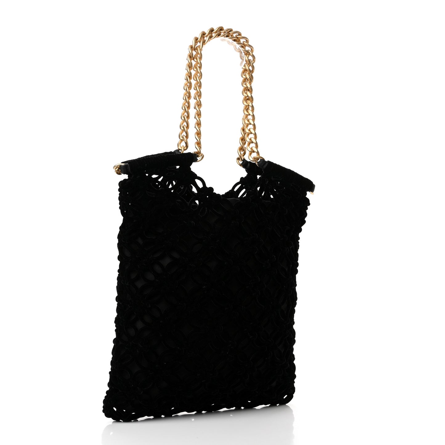Braided Velvet Metallic Lambskin Precious Net Tote Black