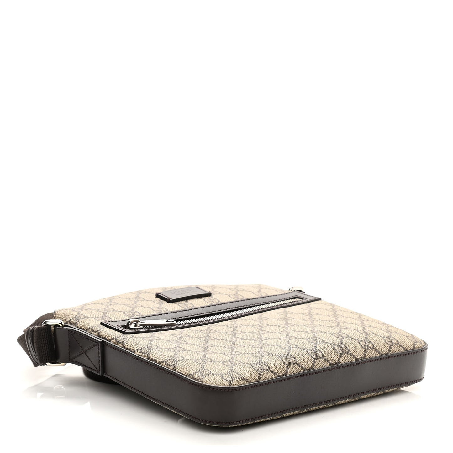 GG Supreme Monogram Selleria Calfskin Small Flat Messenger Bag Beige Ebony Cocoa Marrone Scuro
